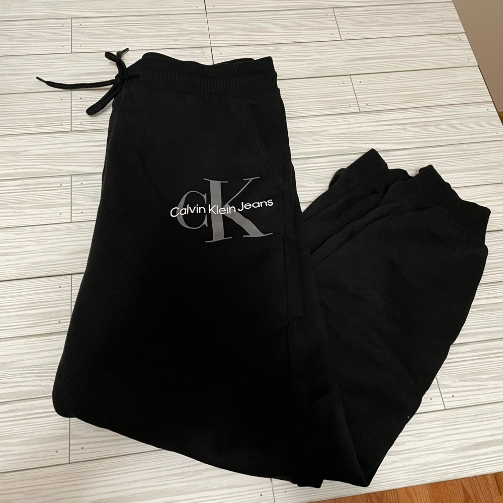 Men’s Calvin Klein Logo Fleece Joggers | Size Large Black Sweatpants
